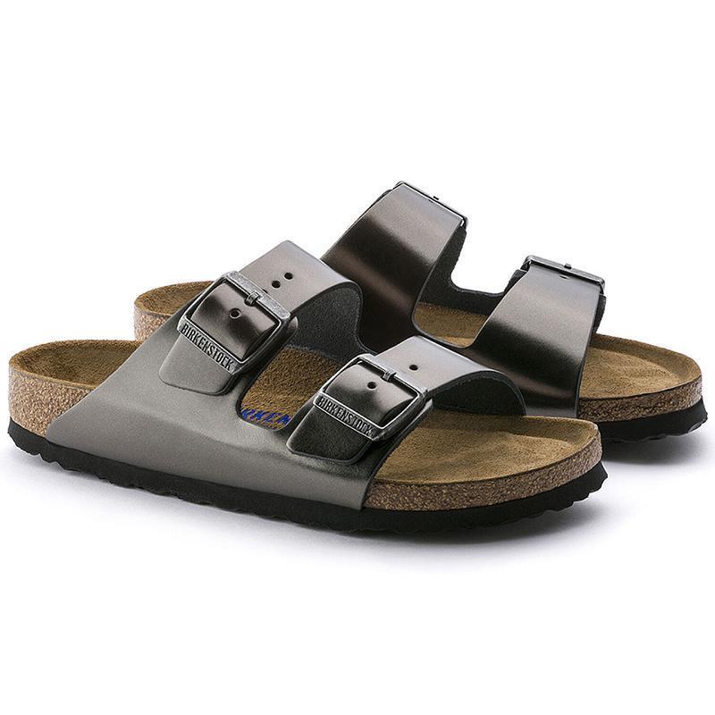 Birkenstock Soft Footbed Læder Arizona Dame Sort | DK 59YXF